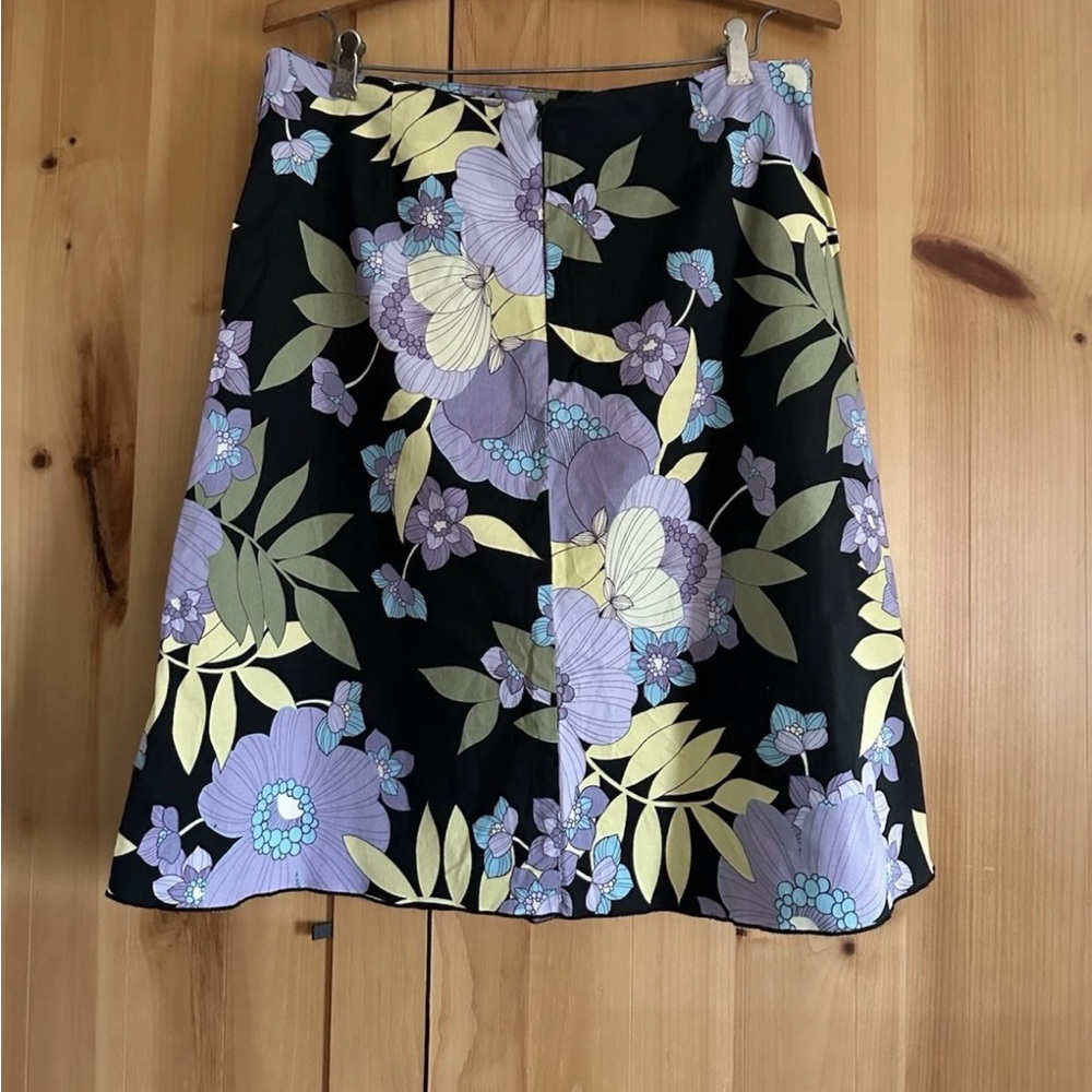 JohnPaulRichard Black A-Line Skirt with Lavender and Pale Yellow Floral Print